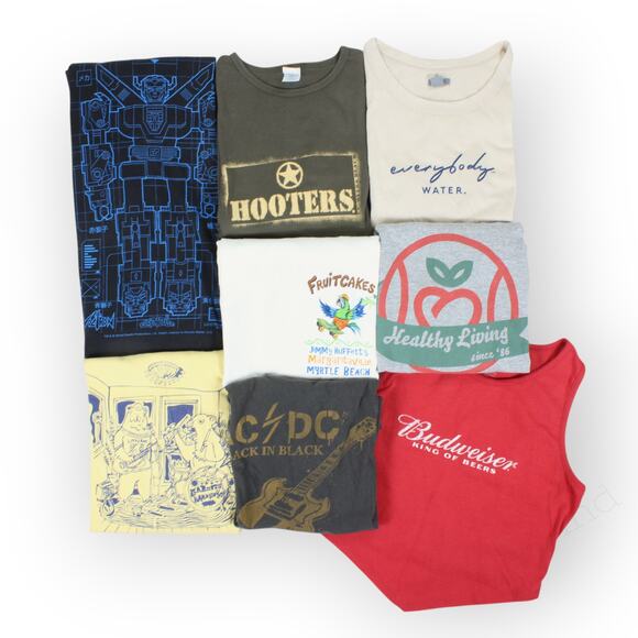8Tees Lot of 8 T-Shirts (1 Budweiser tank) Buffett AC/DC Voltron Hooters Resell - Picture 15 of 16